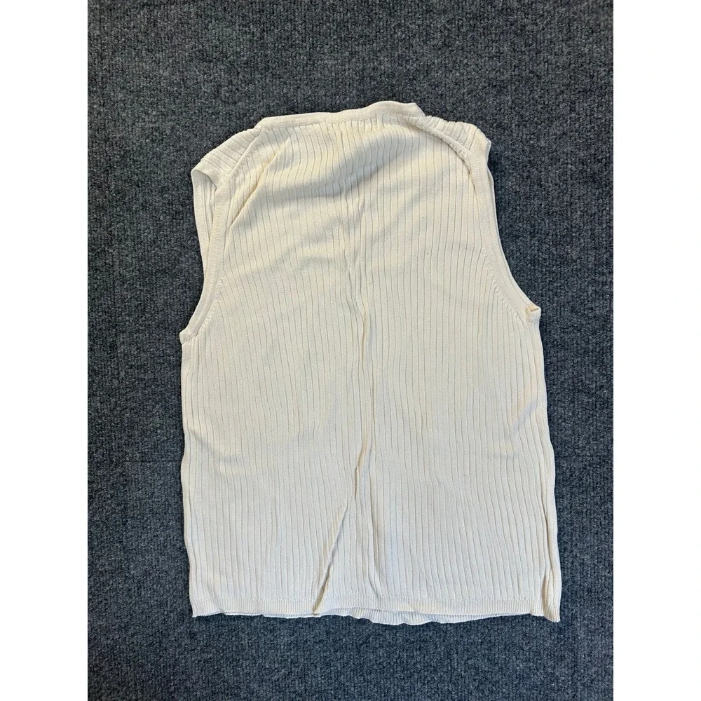 Kevo Sweater Vest Men Large Cream 100% Silk Ribbed V-Neck Sleeveless Knit Top